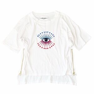 NWT ETIENNE MARCEL white evil eye crewneck tee with side zipper size medium